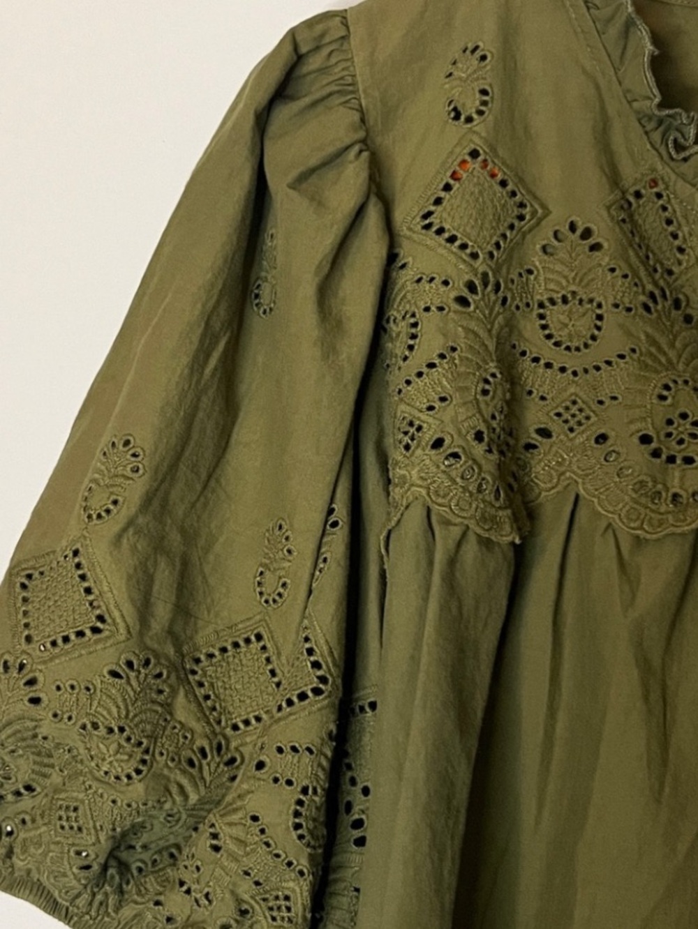 Olive Eyelet Puff Sleeve Women's Jacket